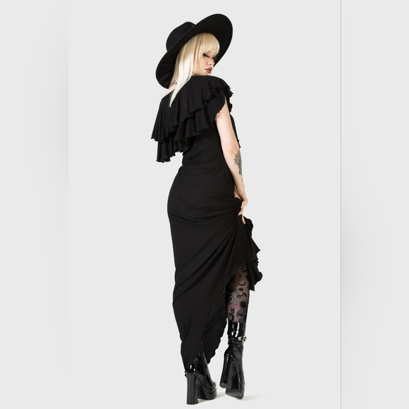 Killstar Goth Witchy Black Ruffled Spectral Galaxy Maxi Dress S NWT - Picture 3 of 7
